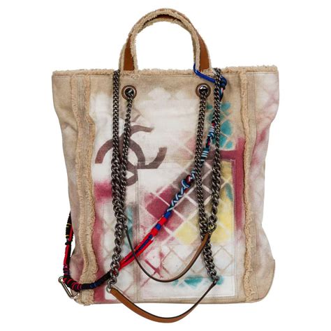 chanel canvas tote graffiti bag shopper|Chanel graffiti bags.